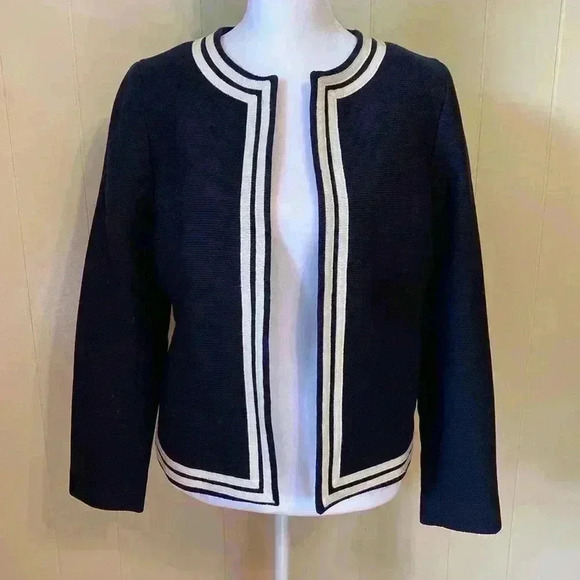 Talbots Navy Blue Open Front Structured Suit Jacket Blazer in Size 2 Petite. - Picture 1 of 9